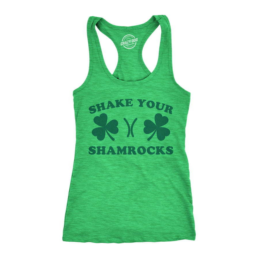 Funny Heather Green Shake Your Shamrocks Womens Tank Top Nerdy Saint Patrick's Day Sex Tee