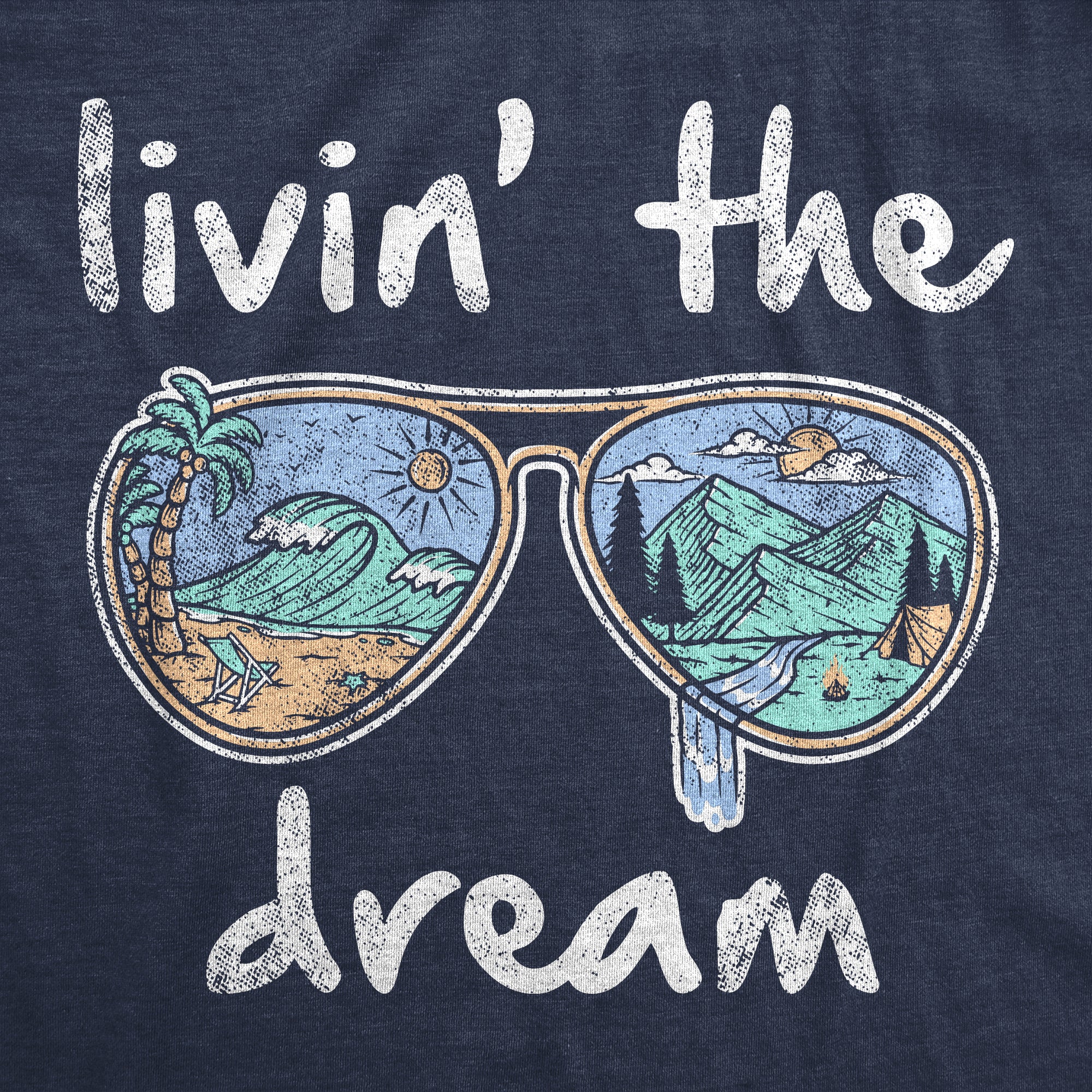 Funny Heather Navy Livin' The Dream Womens T Shirt Nerdy Vacation Retro Tee