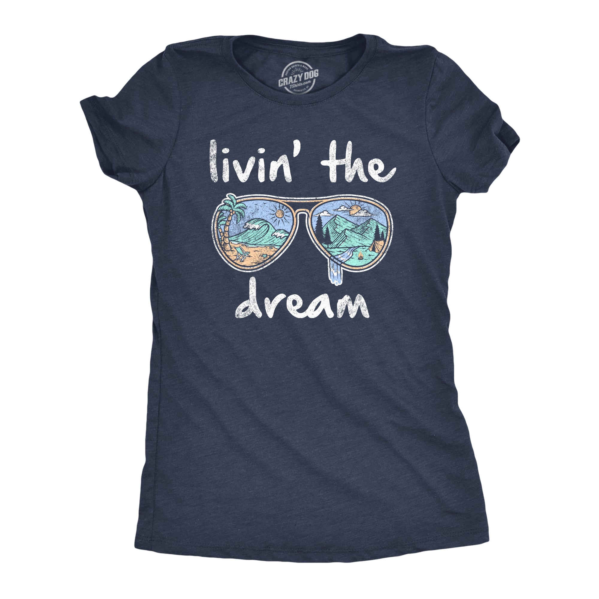 Funny Heather Navy Livin' The Dream Womens T Shirt Nerdy Vacation Retro Tee
