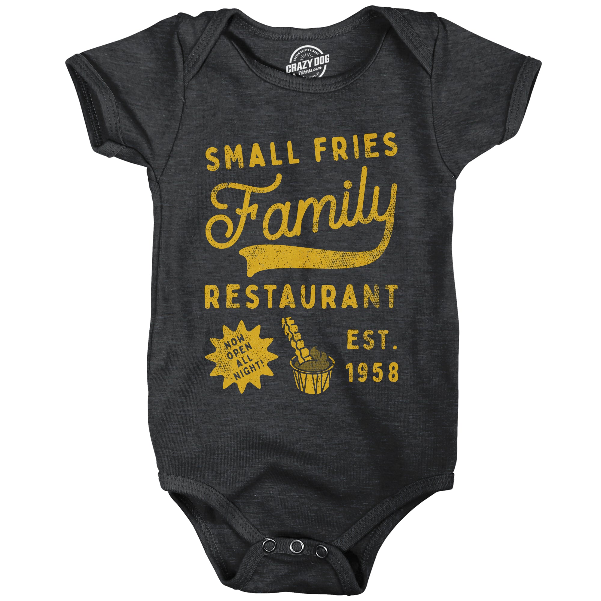 Funny Heather Black - SMALL Small Fries Family Restaurant Onesie Nerdy Sarcastic Food Tee