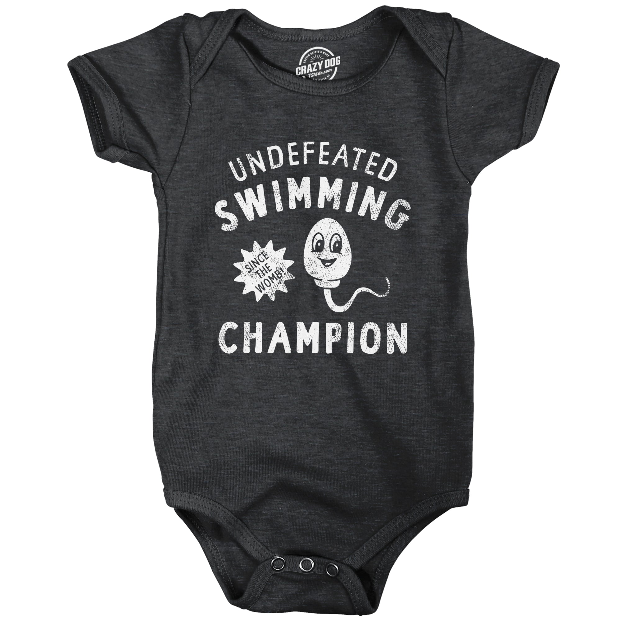 Funny Heather Black - SWIMMING Undefeated Swimming Champion Onesie Nerdy Sarcastic Tee