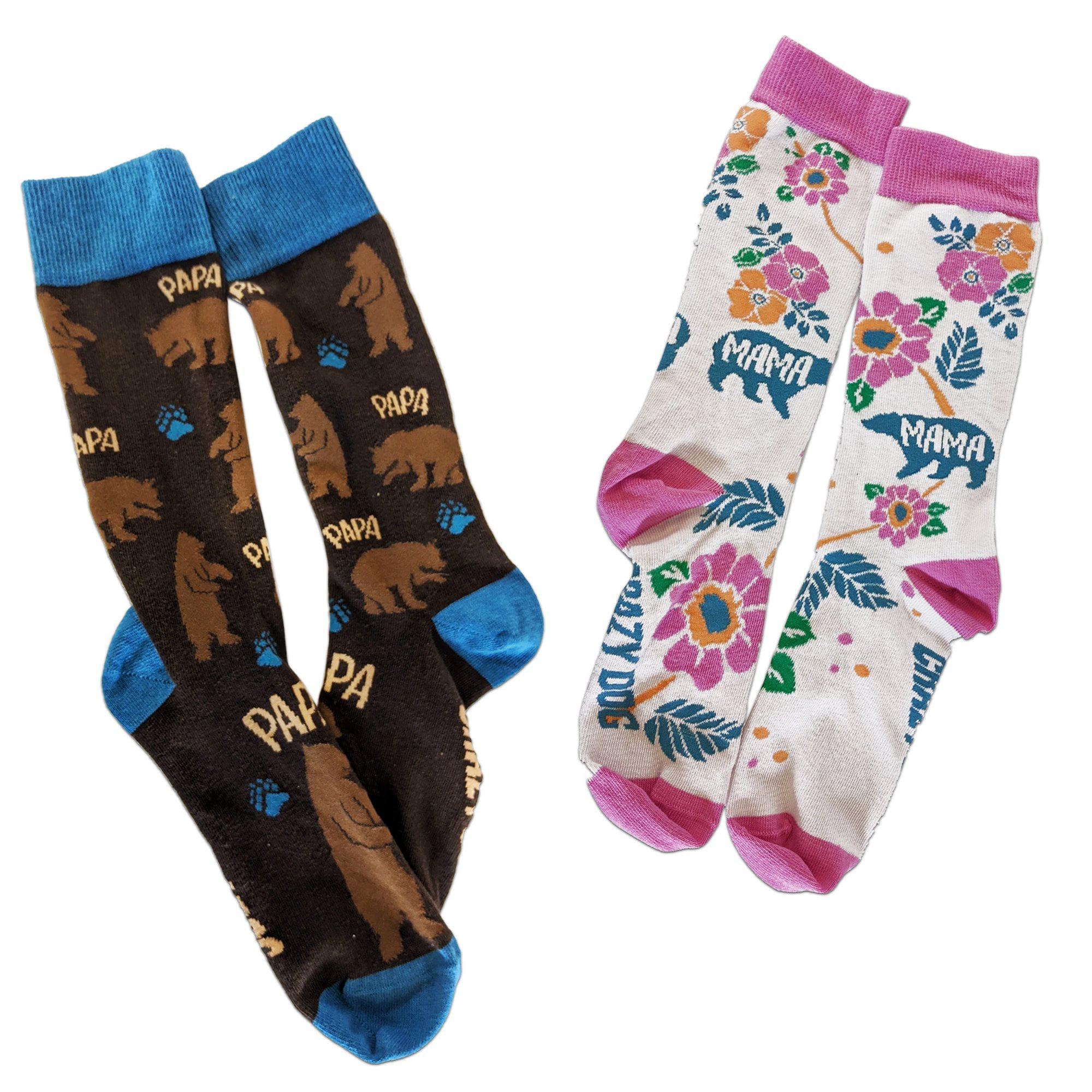 Mama and Papa Bear Sock Set Funny Mens and Womens Sock Combo For Parents  -  Crazy Dog T-Shirts
