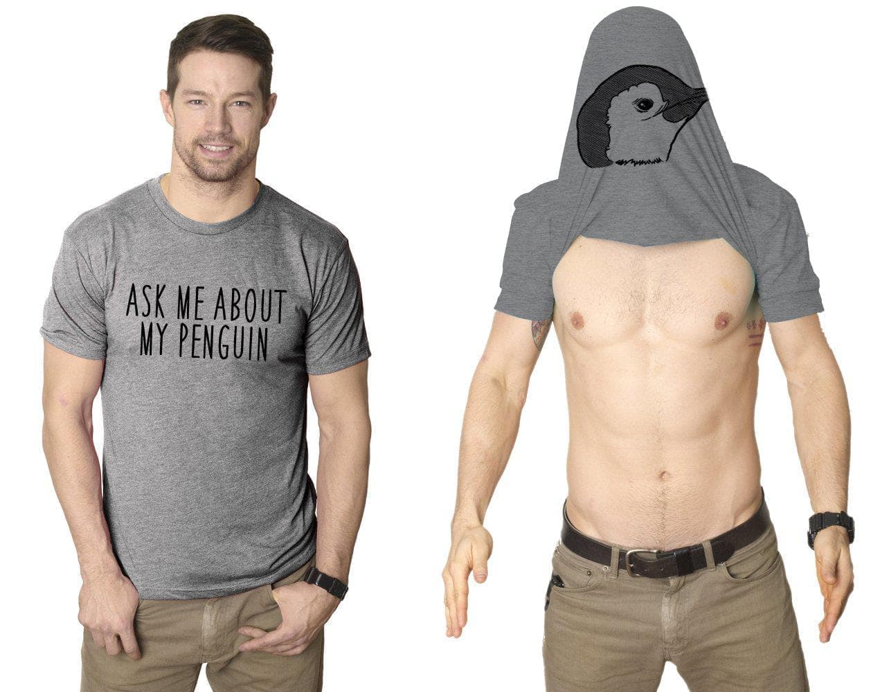 Ask Me About My Penguin Flip Men's Tshirt - Crazy Dog T-Shirts