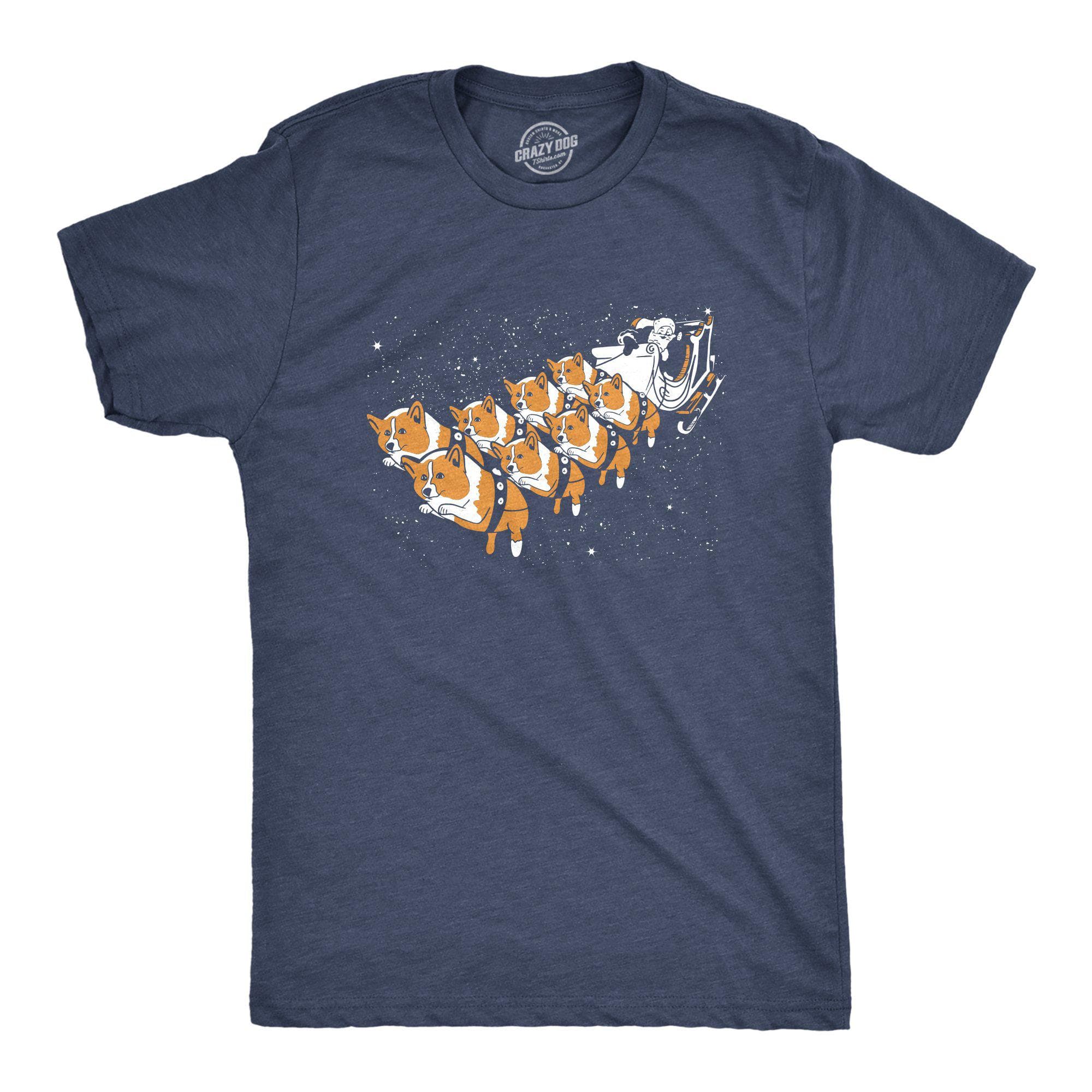 Corgi Sleigh Men's Tshirt - Crazy Dog T-Shirts