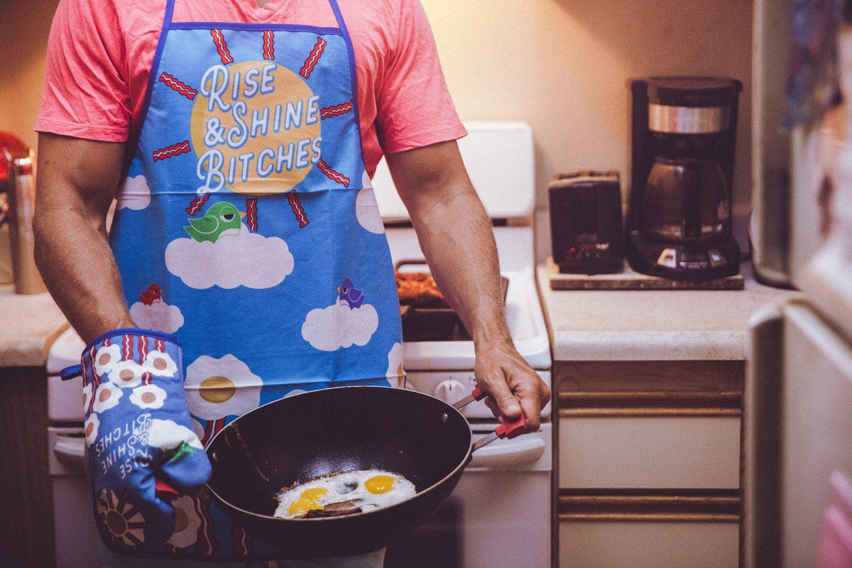 Rise And Shine Bitches Oven Mitt + Apron - Crazy Dog T-Shirts