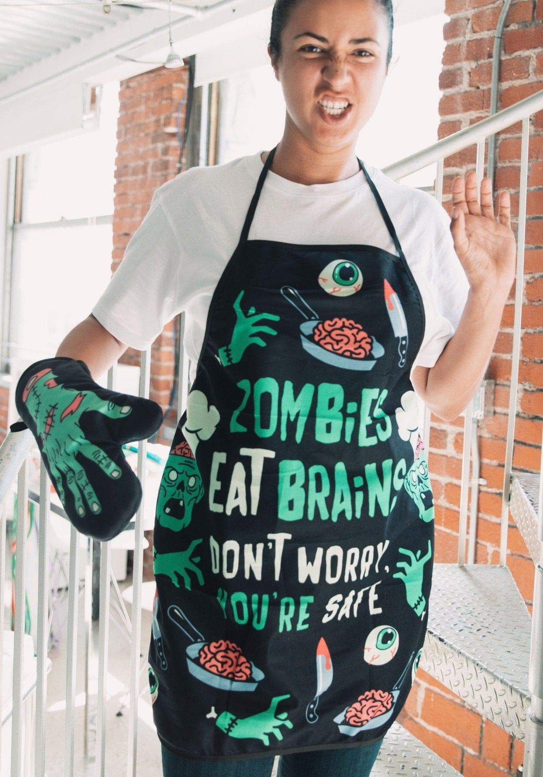 Zombies Eat Brains Don't Worry You're Safe Apron - Crazy Dog T-Shirts