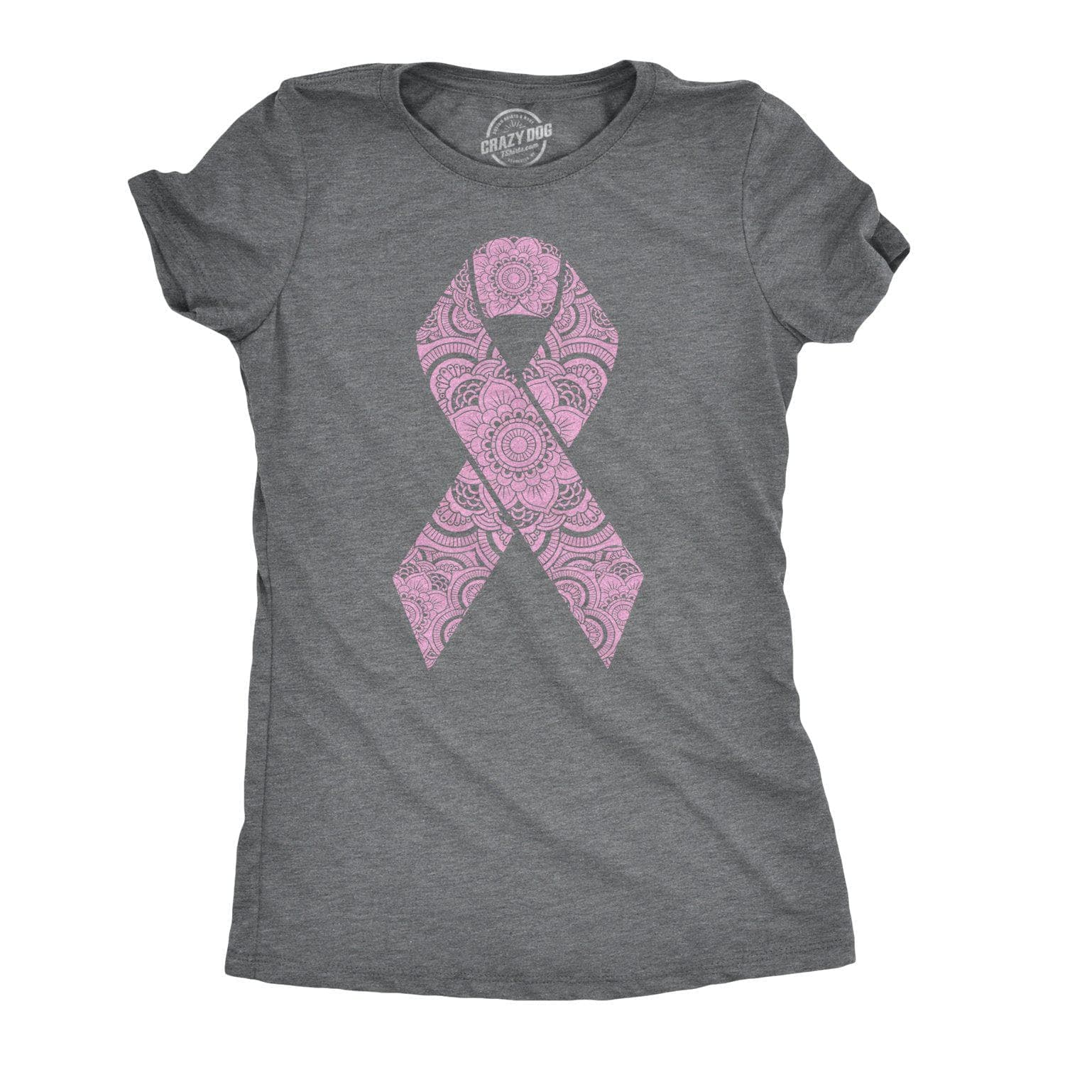 Floral Breast Cancer Ribbon Women's Tshirt  -  Crazy Dog T-Shirts