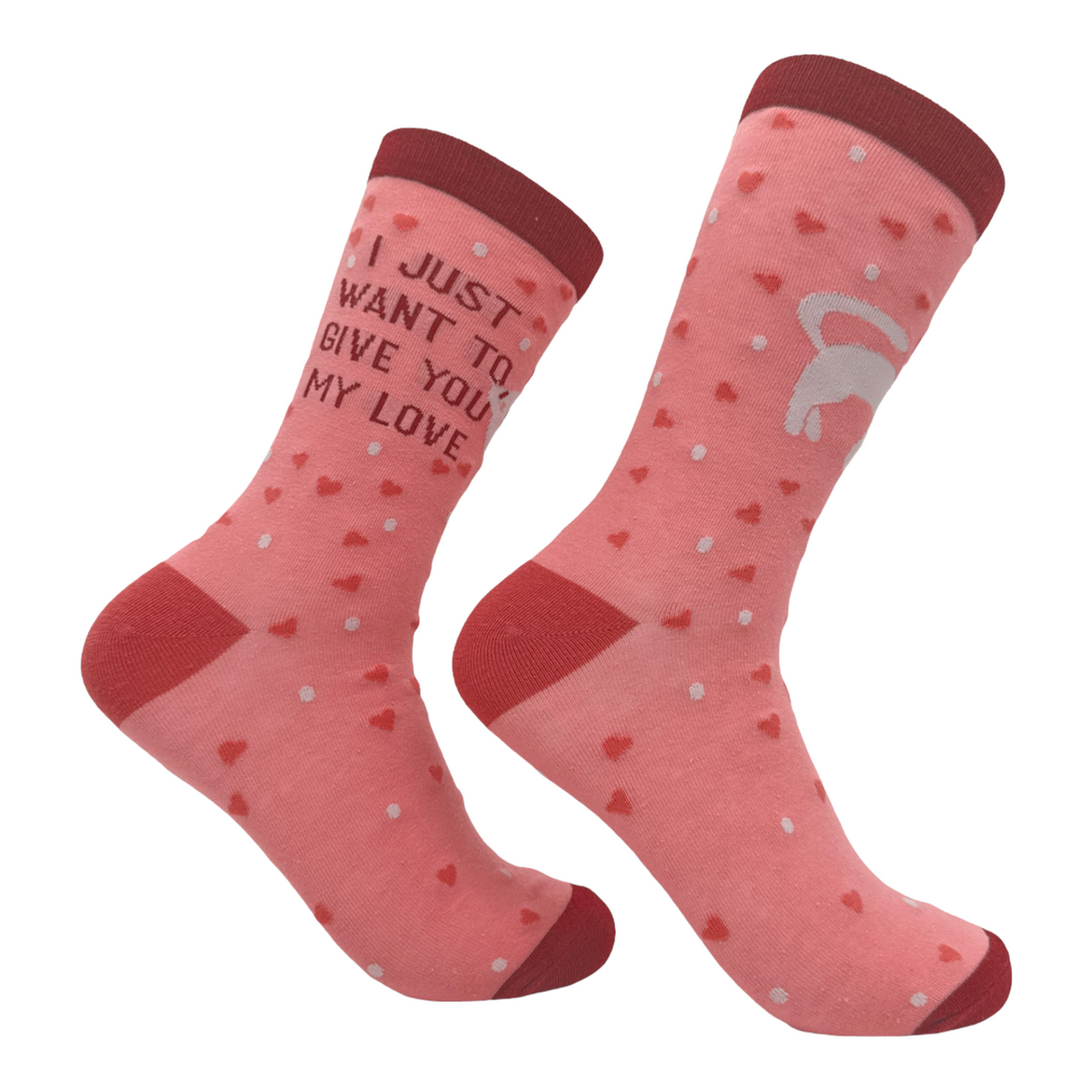 Funny Pink - LOVE Women&#39;s I Just Want To Give You My Love Sock Nerdy Valentine&#39;s Day Cat Tee