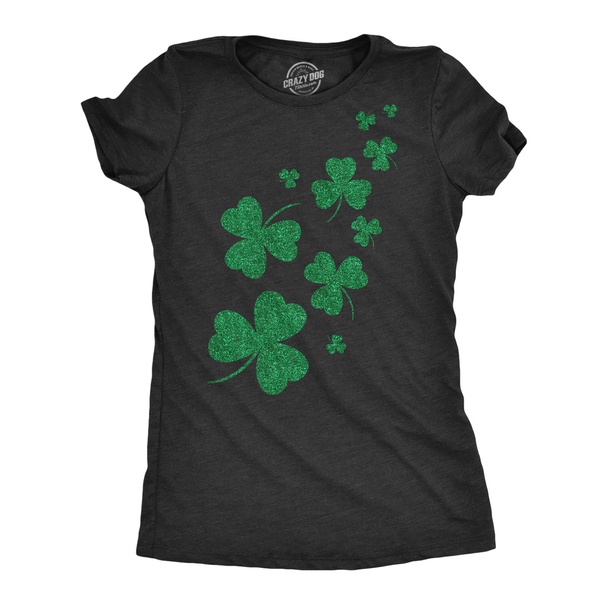 Funny Heather Black Glitter Shamrocks Womens T Shirt Nerdy Saint Patrick&#39;s Day Beer Tee