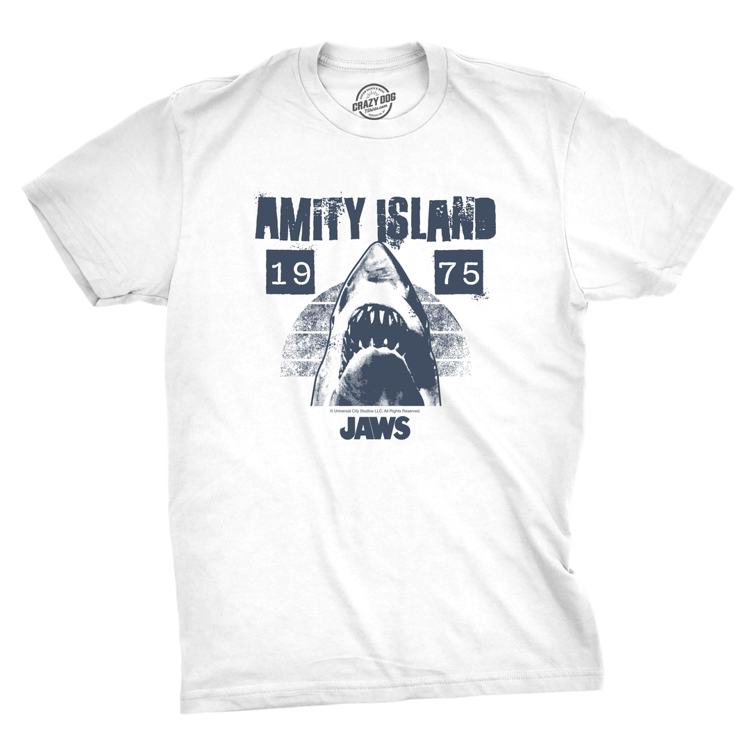 Funny White - Amity Island 1975 Amity Island 1975 Mens T Shirt Nerdy Shark Week TV & Movies Tee