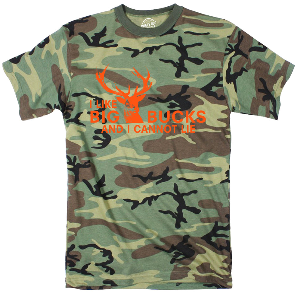 Funny Camo - Orange Ink I Like Big Bucks Camo Mens T Shirt Nerdy Hunting Tee