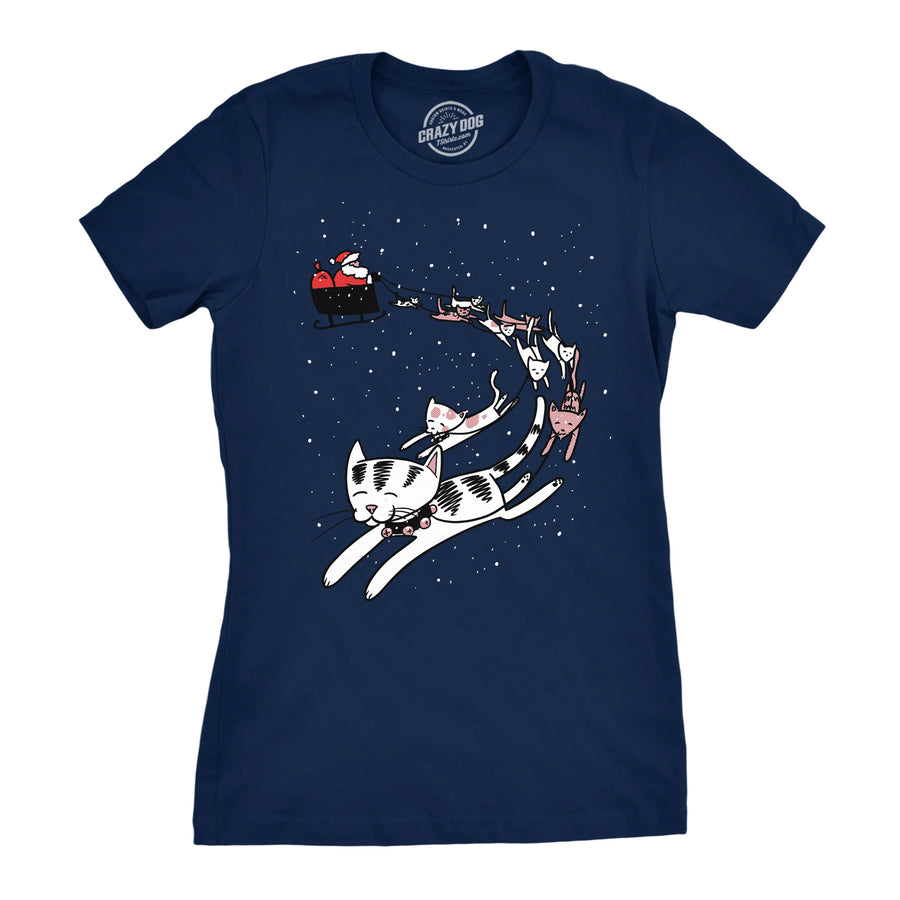 Funny Navy Cats In Christmas Sleigh Mens T Shirt Nerdy Christmas Cat Tee