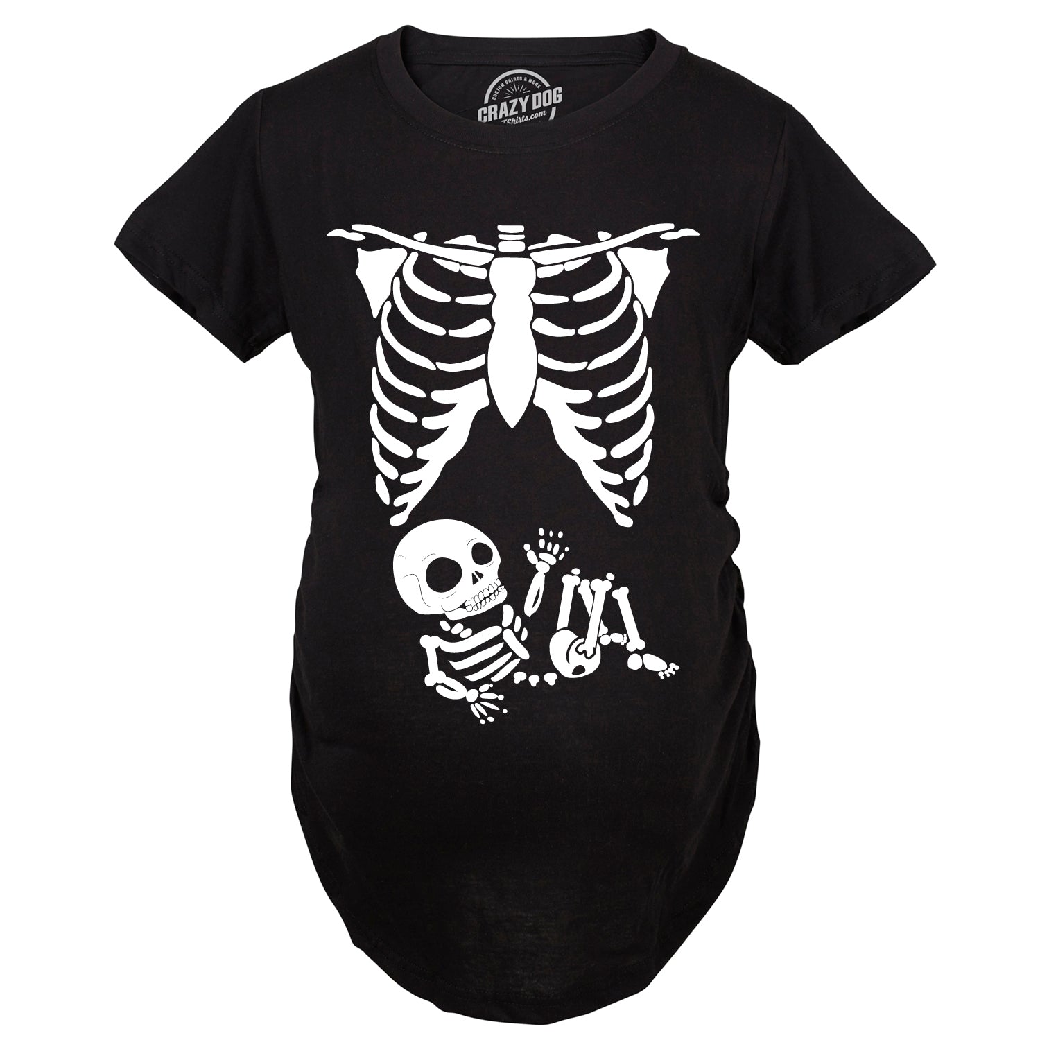 Funny White Skeleton Rib Cage Maternity T Shirt Nerdy Halloween Tee