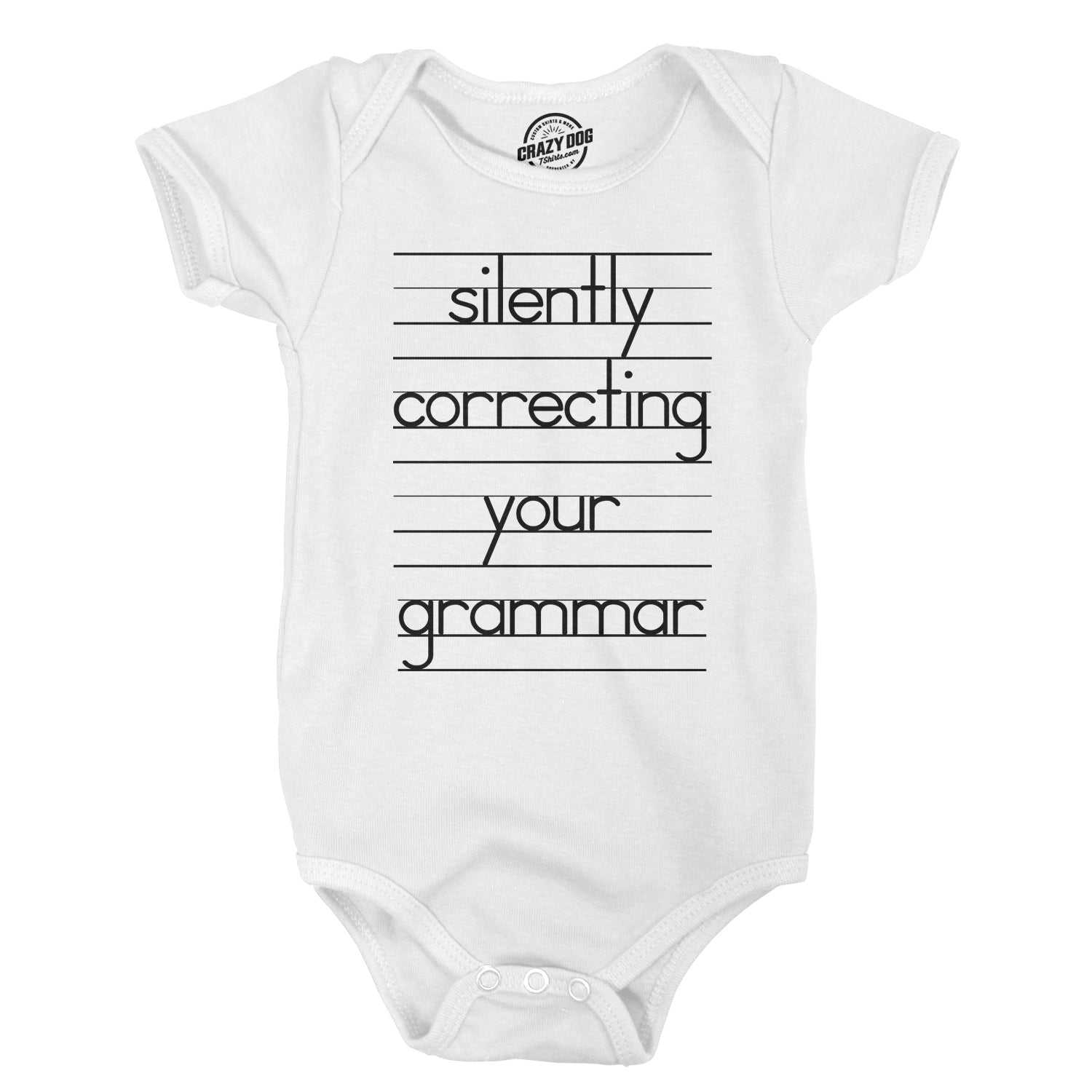 Funny White Silently Correcting Your Grammar Lined Paper Onesie Nerdy Sarcastic Tee