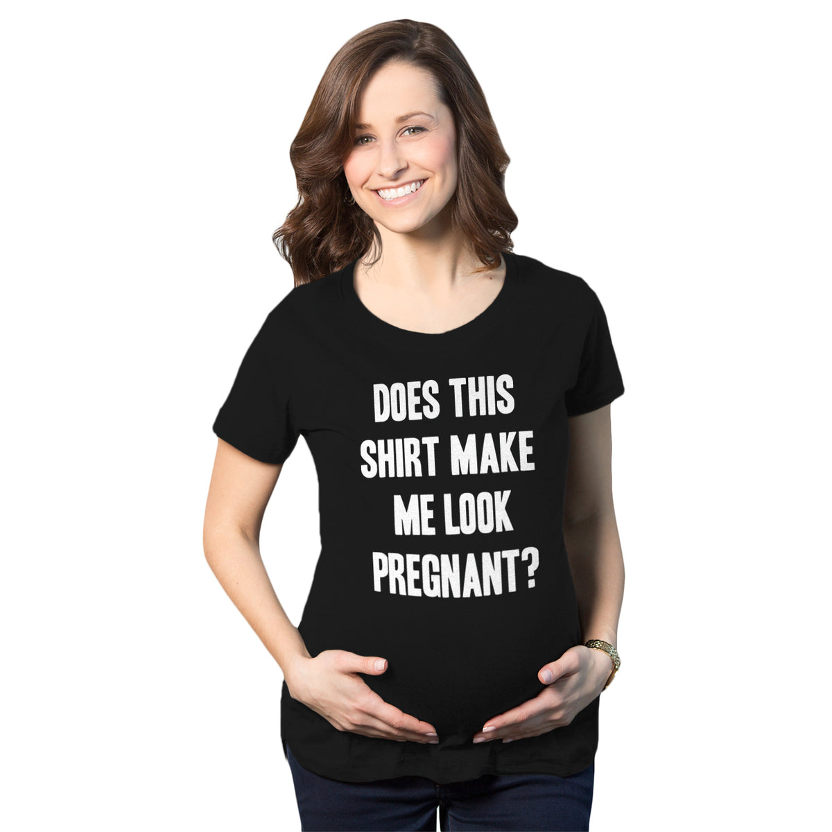 Funny Black Does This Shirt Make Me Look Pregnant Maternity T Shirt Nerdy Tee