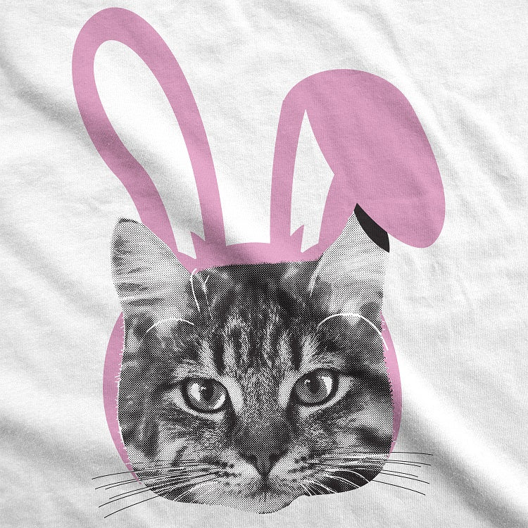 Funny White Easter Cat Womens T Shirt Nerdy Easter Cat Tee