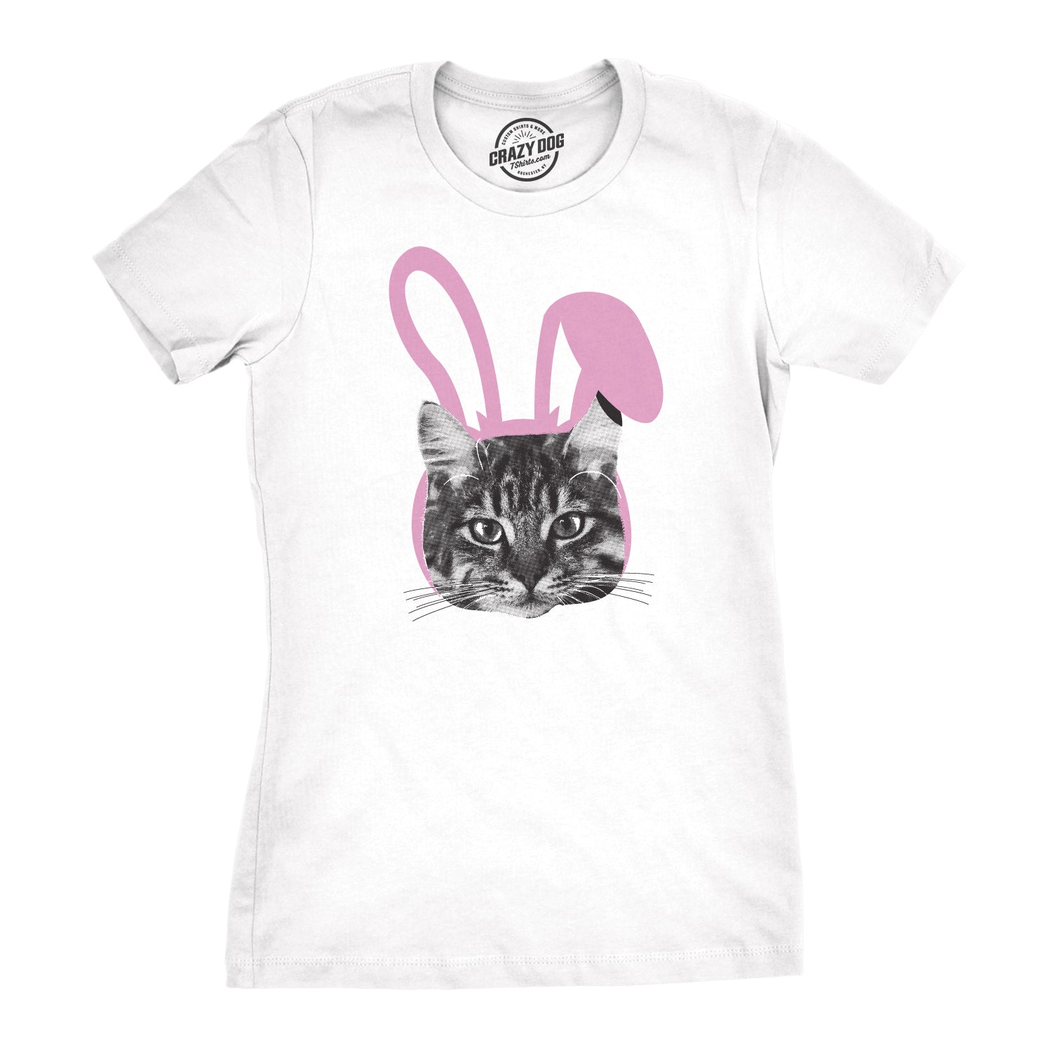 Funny White Easter Cat Womens T Shirt Nerdy Easter Cat Tee