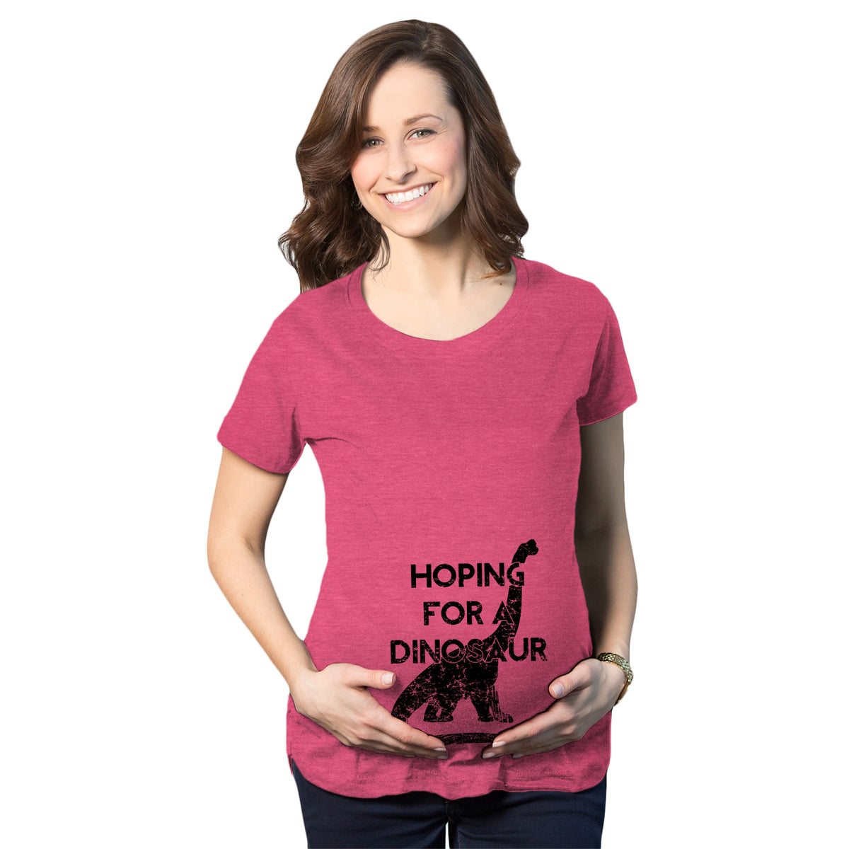 Funny Pink Hoping For A Dinosaur Maternity T Shirt Nerdy Dinosaur Tee