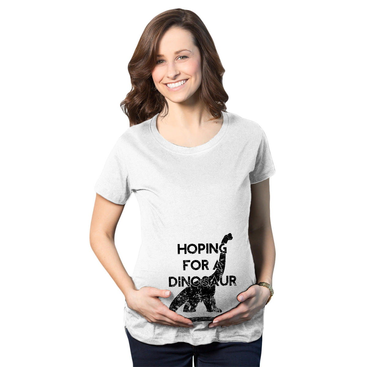Funny Hoping For A Dinosaur Maternity T Shirt Nerdy Dinosaur Tee