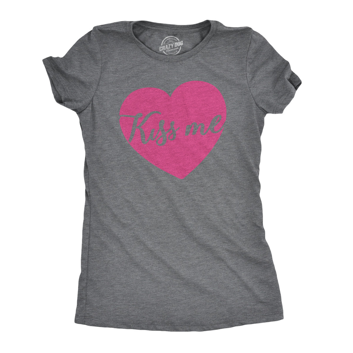 Funny Dark Heather Grey - Kiss Me Kiss Me Script Heart Womens T Shirt Nerdy Valentine&#39;s Day Tee