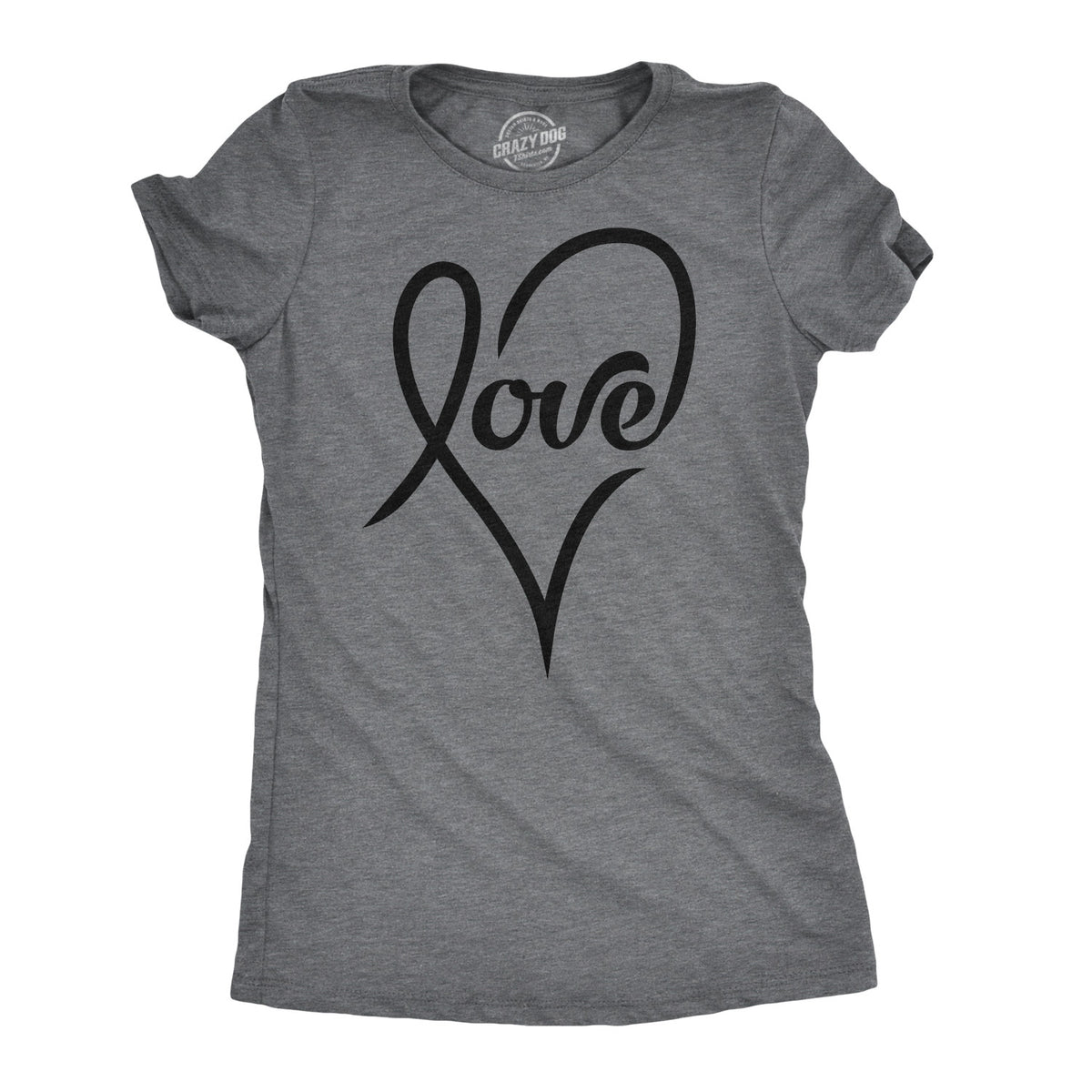 Funny Dark Heather Grey - Love Cursive Love Cursive Heart Womens T Shirt Nerdy Valentine&#39;s Day faire Tee