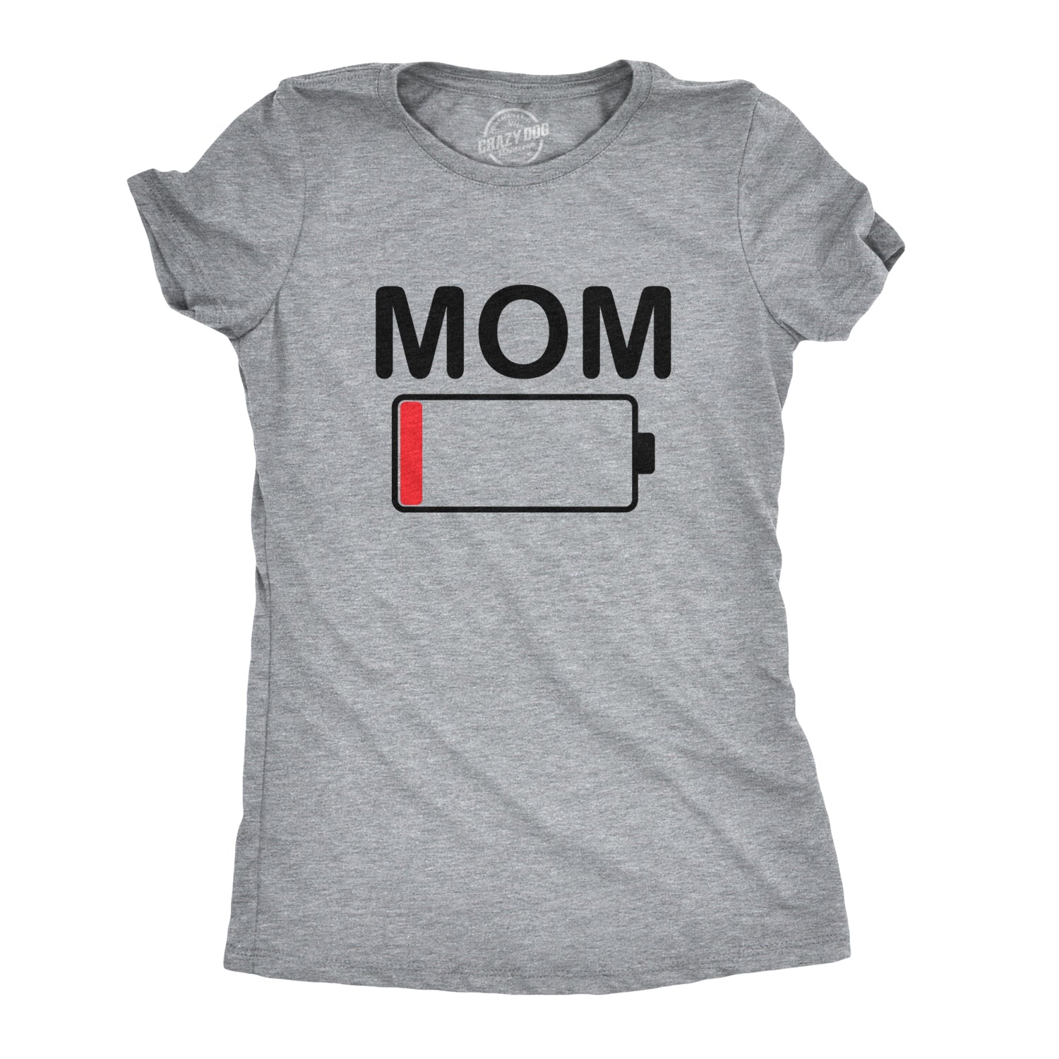 Funny Light Heather Grey Mom Battery Low Womens T Shirt Nerdy Mother's Day Tee