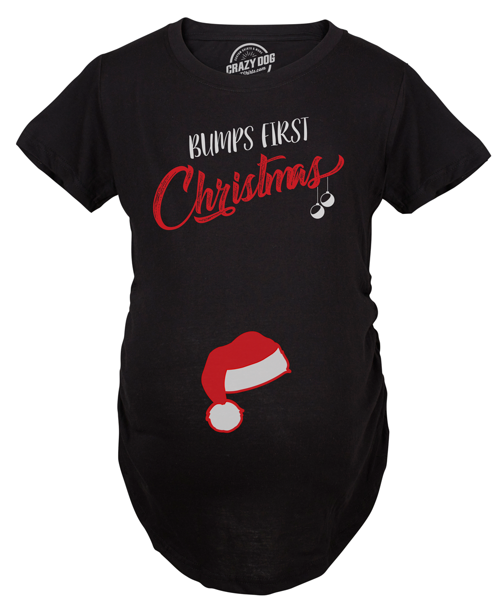 Funny Bump's First Christmas Maternity T Shirt Nerdy Christmas Tee