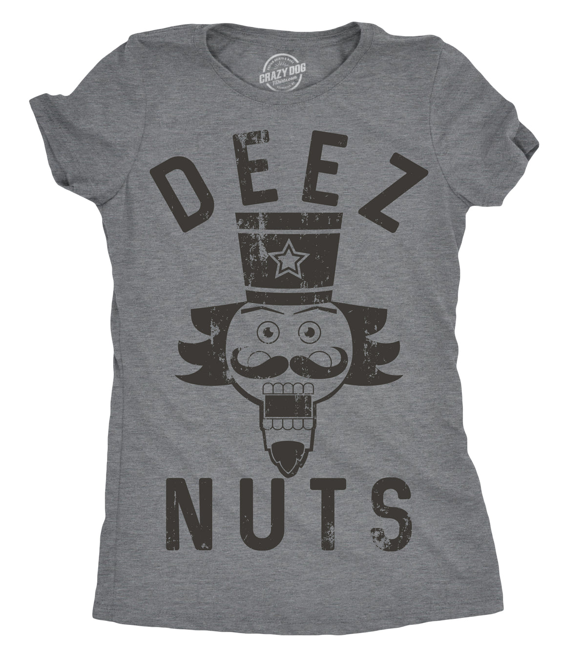Funny Dark Heather Grey Deez Nuts Womens T Shirt Nerdy Christmas Tee