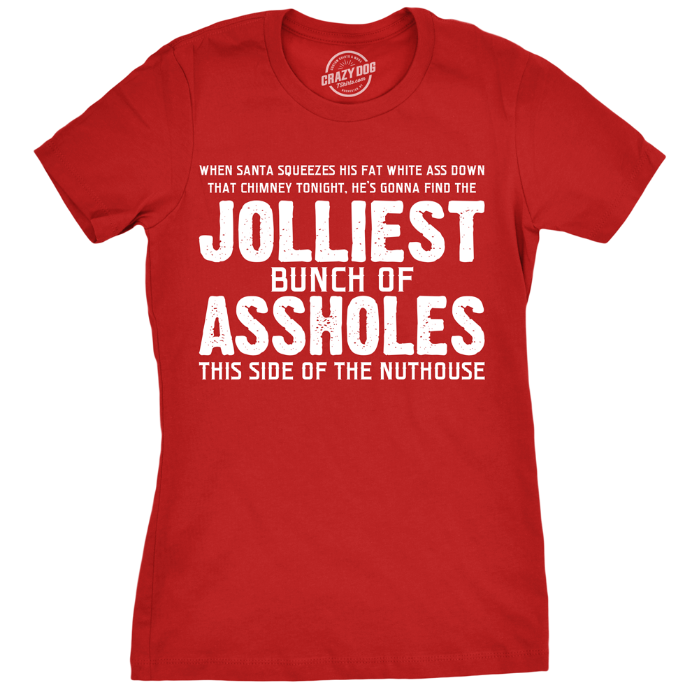 Funny Heather Red - Jolliest Womens T Shirt Nerdy Christmas TV &amp; Movies Tee
