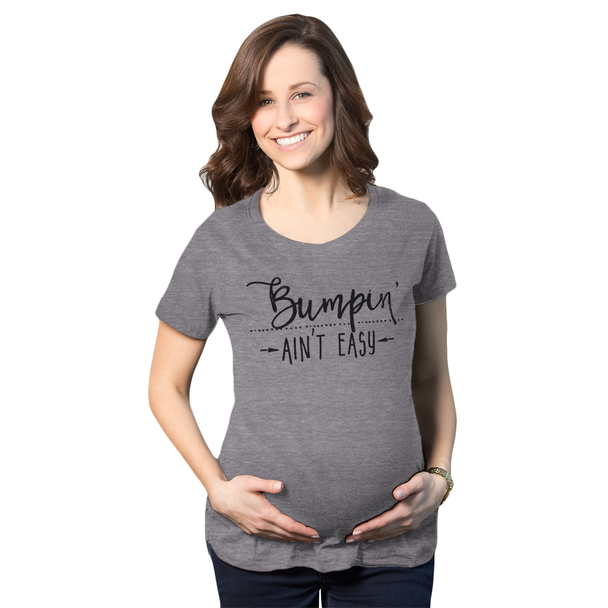 Funny Dark Heather Grey Bumpin Ain&#39;t Easy Maternity T Shirt Nerdy Tee