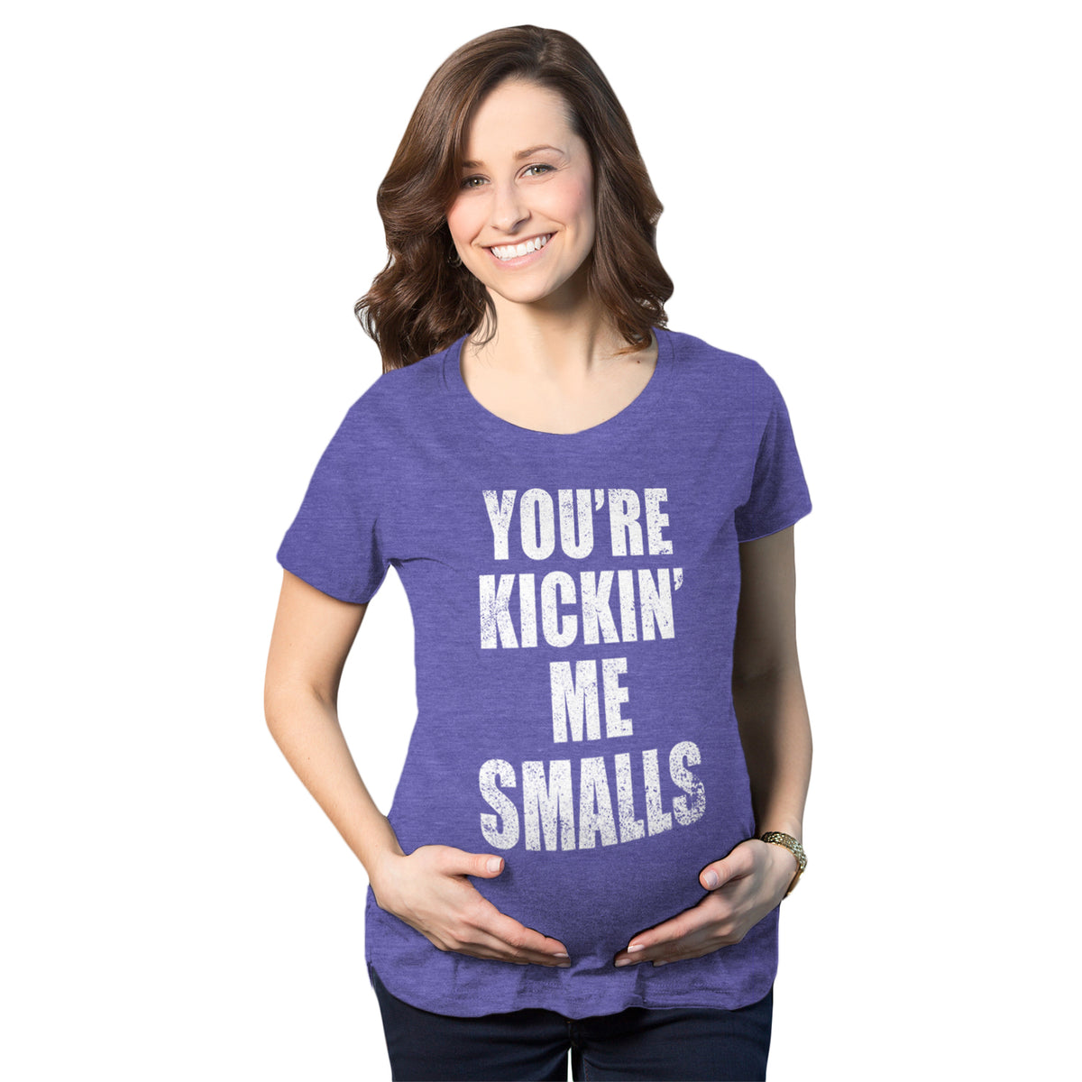 Funny Heather Purple Kickin’ Me Smalls Maternity T Shirt Nerdy TV &amp; Movies Baseball Tee