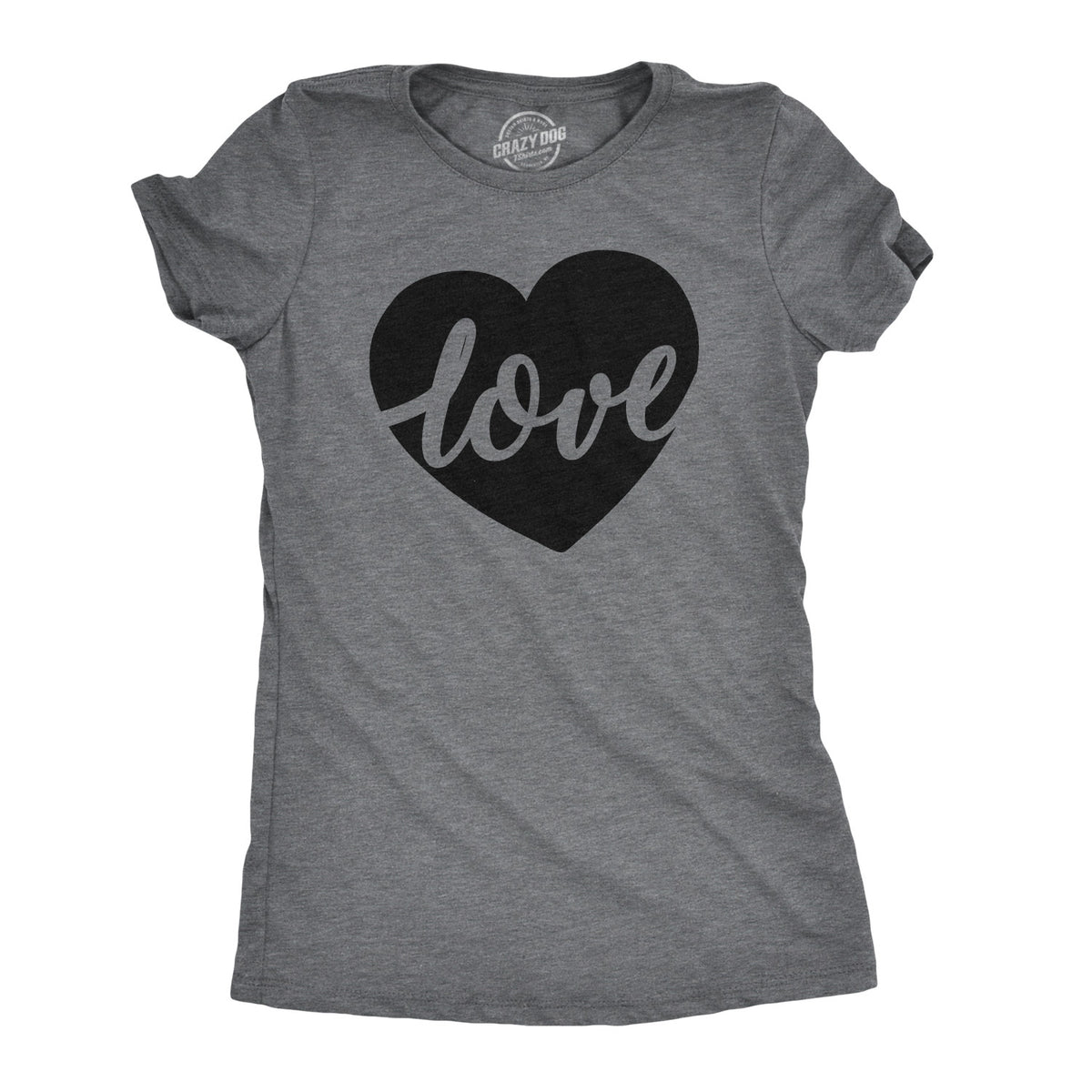 Funny Dark Heather Grey - Love Heart Love Heart Script Womens T Shirt Nerdy Valentine&#39;s Day Tee