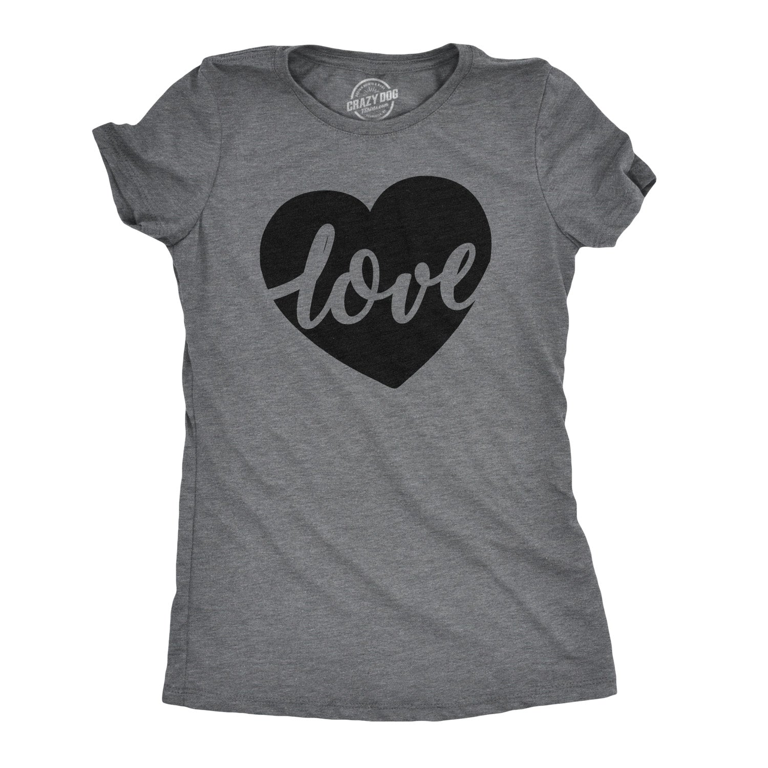 Funny Dark Heather Grey Love Heart Script Womens T Shirt Nerdy Valentine's Day Tee