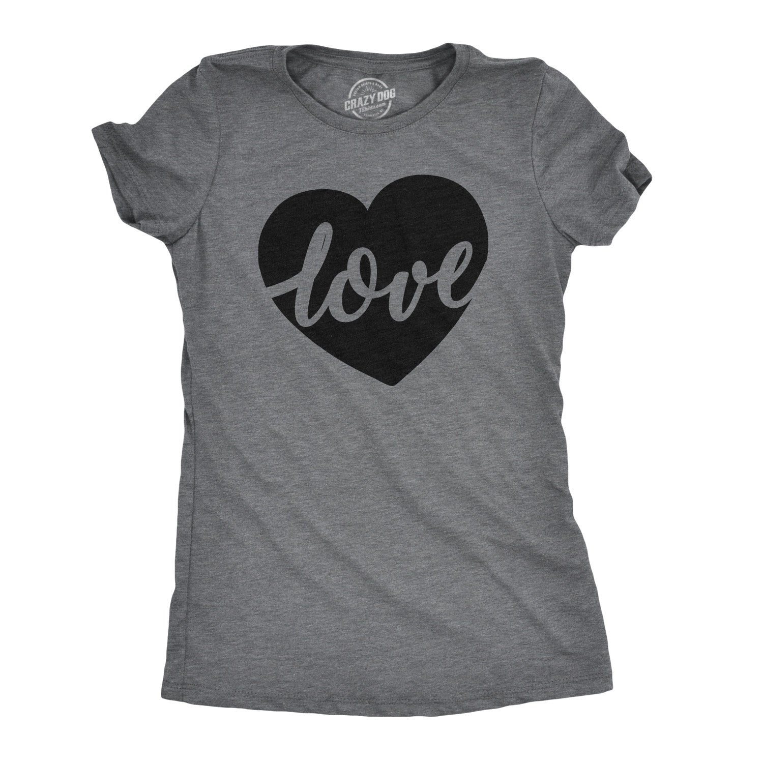 Funny Dark Heather Grey - Love Heart Love Heart Script Womens T Shirt Nerdy Valentine's Day Tee