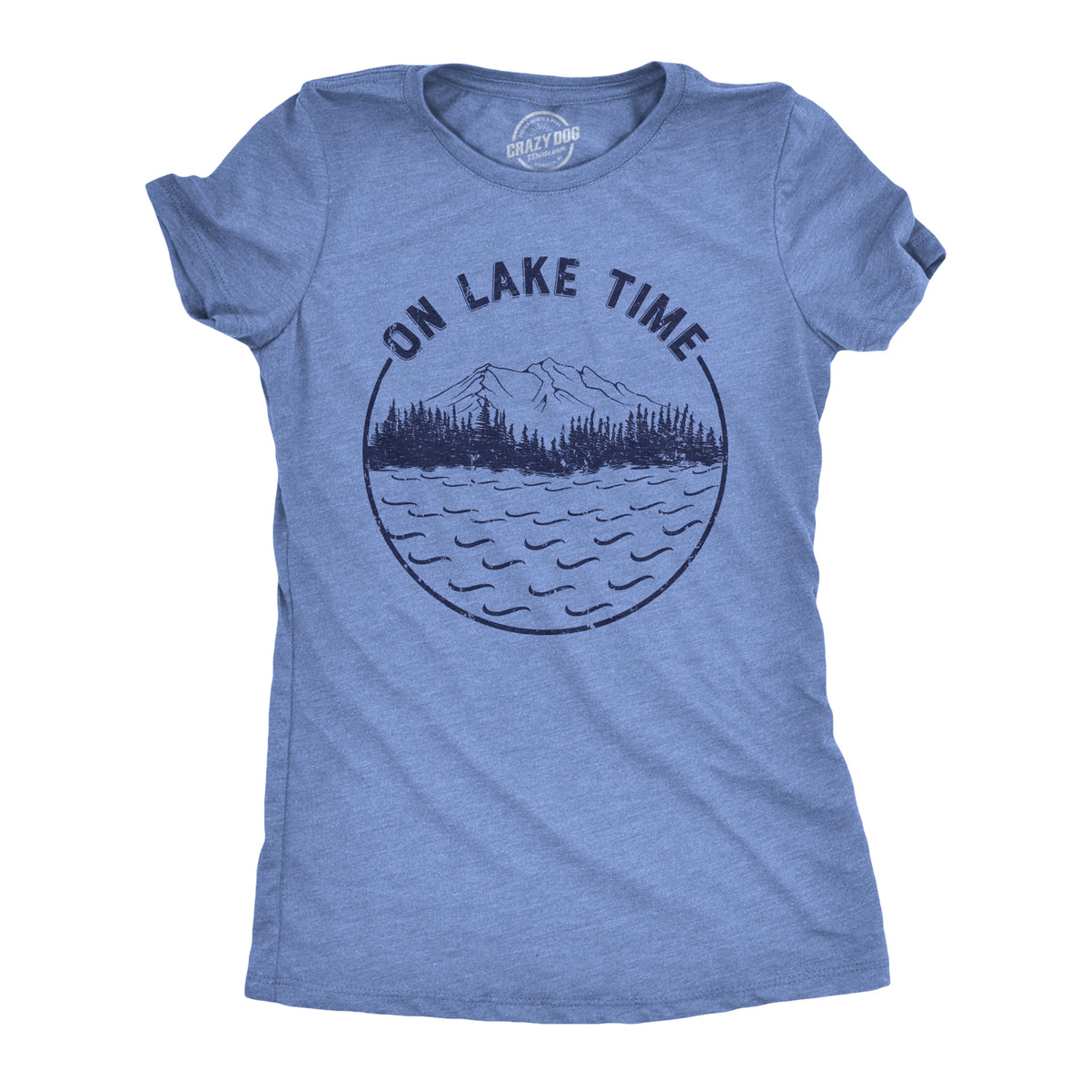Funny Heather Light Blue On Lake Time Womens T Shirt Nerdy Vacation Tee