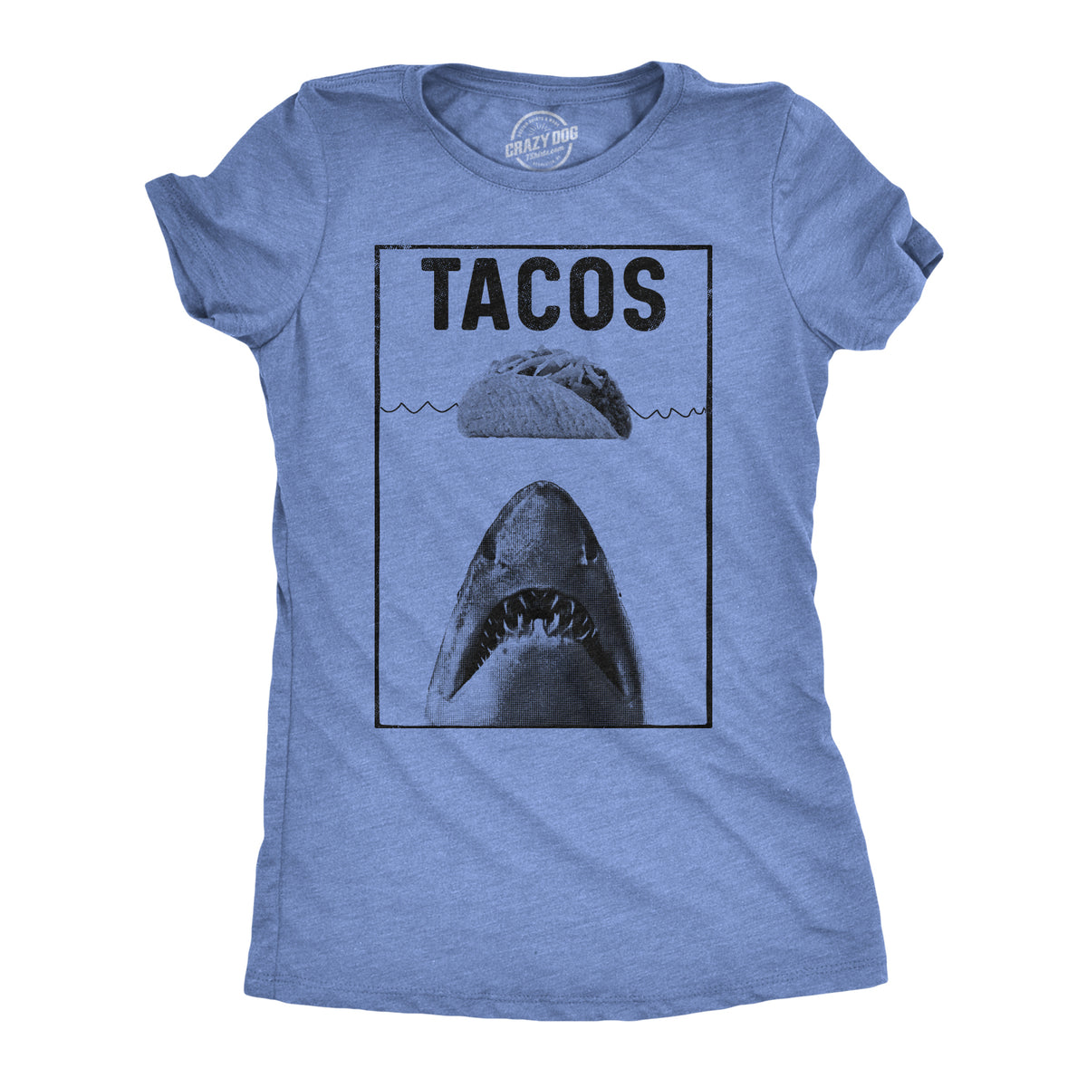 Funny Heather Light Blue Tacos Shark Womens T Shirt Nerdy Cinco De Mayo Shark Week Tee