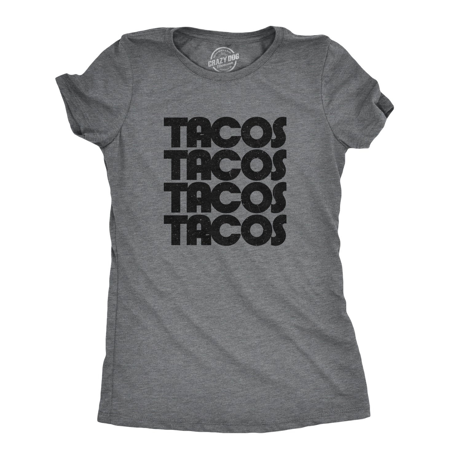 Funny Dark Heather Grey Tacos Tacos Tacos Womens T Shirt Nerdy Cinco De Mayo Food Retro Tee
