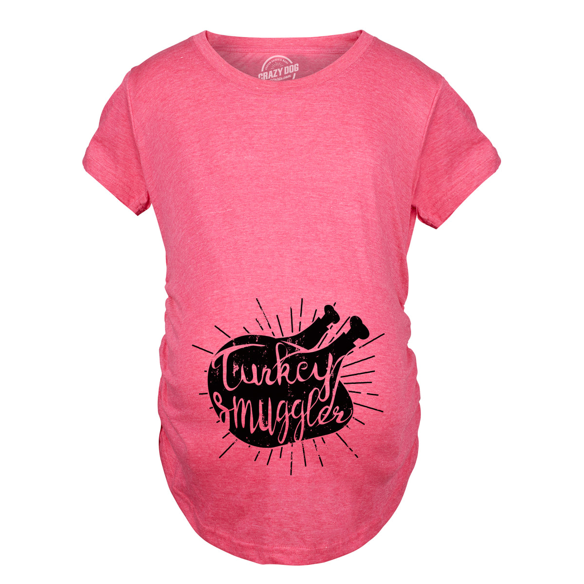 Funny Heather Pink Turkey Smuggler Maternity T Shirt Nerdy Thanksgiving Tee