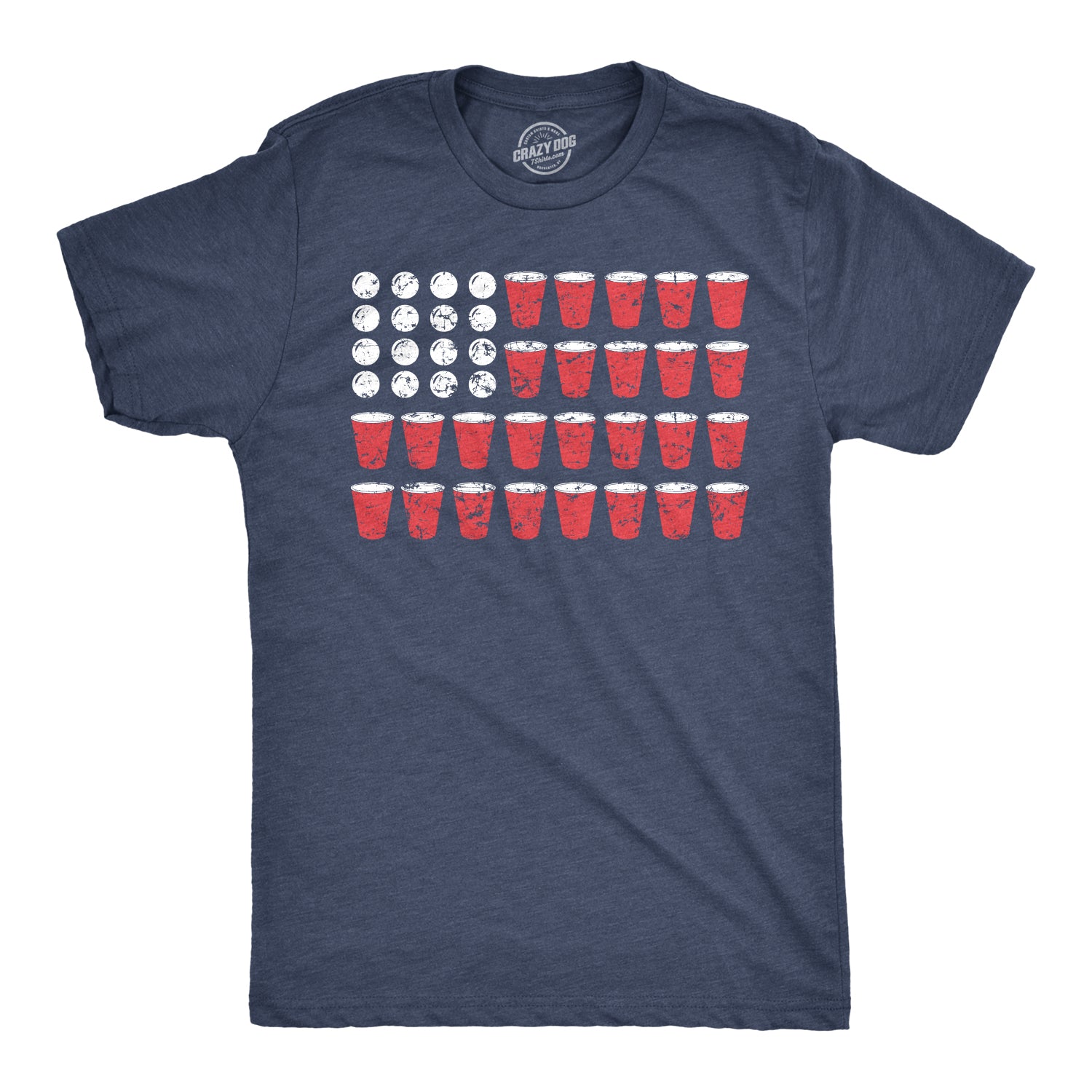 Funny Heather Navy Beer Pong Flag Mens T Shirt Nerdy Fourth of July Beer Tee