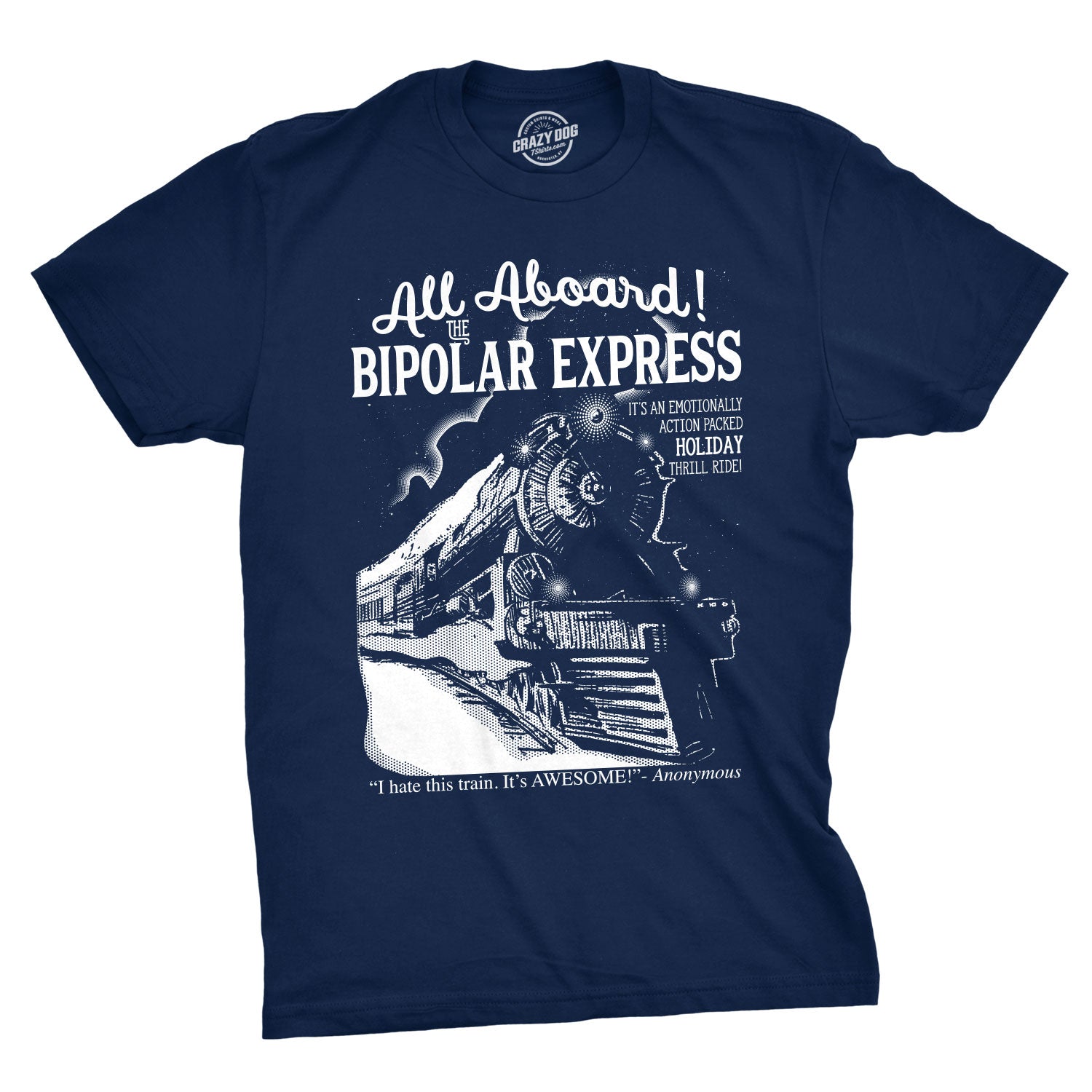 Funny Navy All Aboard The Bipolar Express Mens T Shirt Nerdy Sarcastic Tee