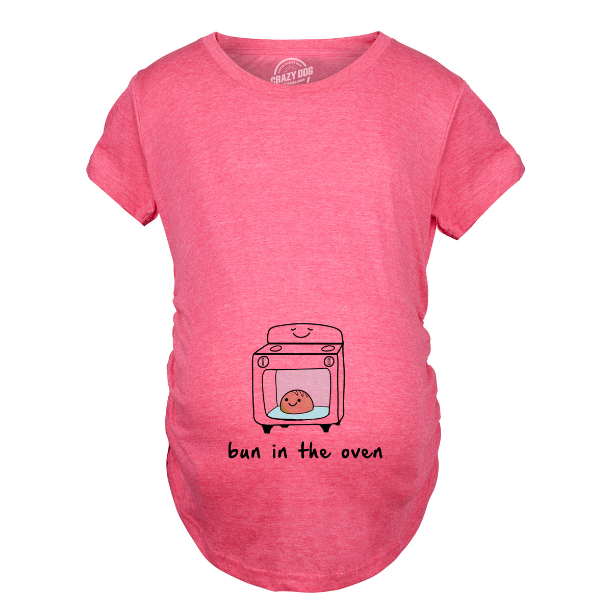 Funny Heather Pink Bun In The Oven Maternity T Shirt Nerdy Food Tee