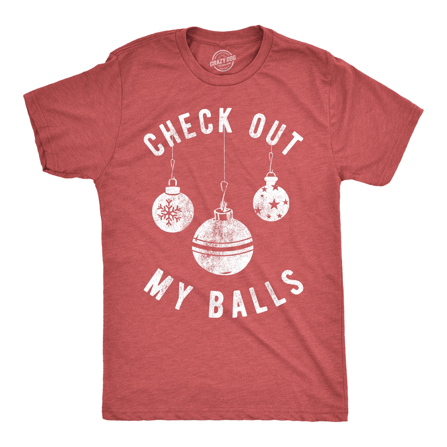 Funny Red Check Out My Balls Mens T Shirt Nerdy Christmas sex Tee