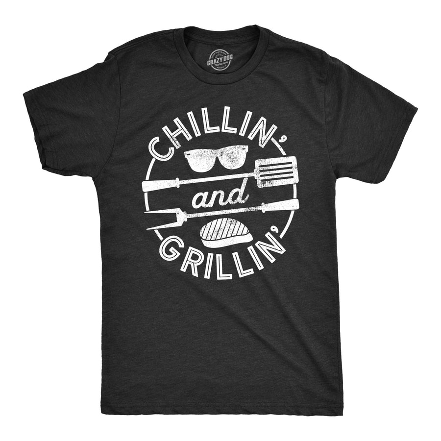Funny Heather Black Chillin' And Grillin' Mens T Shirt Nerdy vacation Tee
