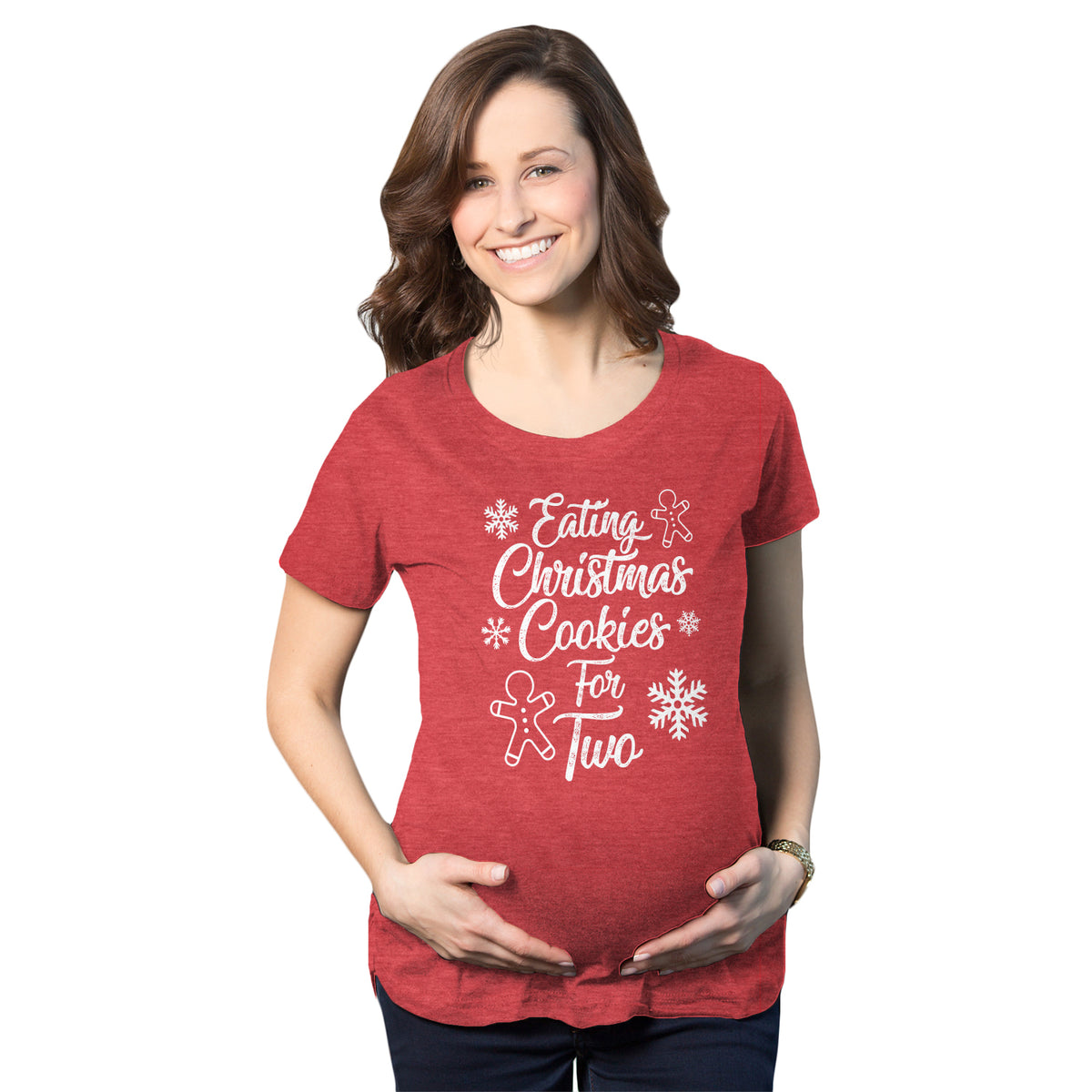 Funny Heather Red - Cookies for Two Eating Christmas Cookies For Two Maternity T Shirt Nerdy Christmas Tee