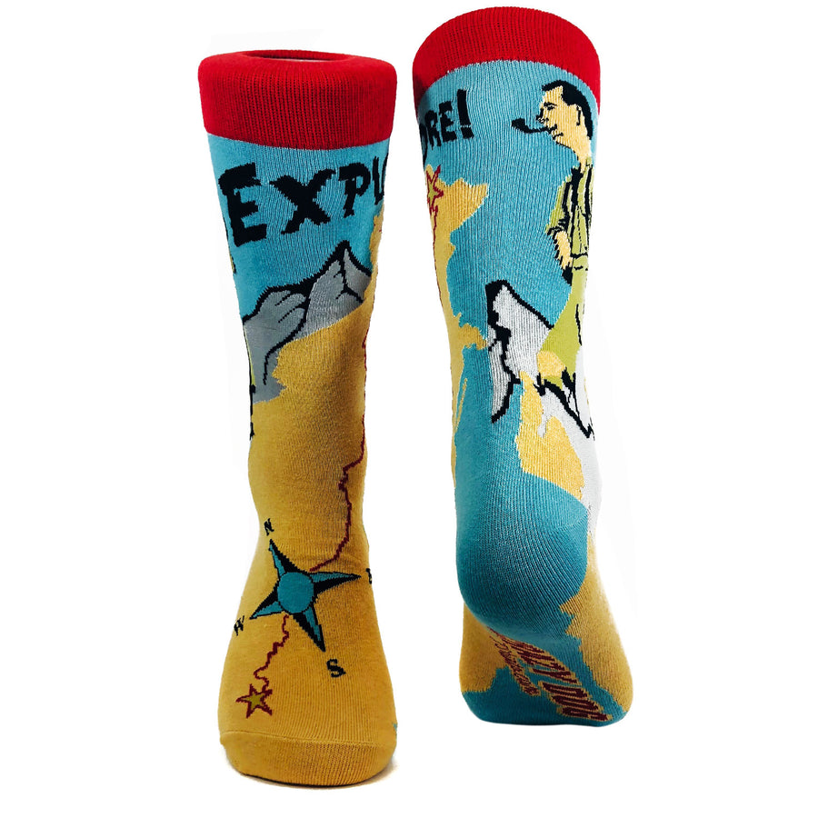Funny Yellow Mens Explore Sock Nerdy Camping Tee