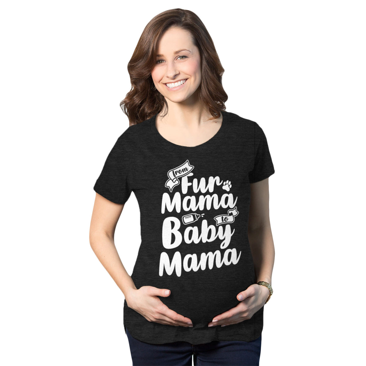 Funny Heather Black From Fur Mama To Baby Mama Maternity T Shirt Nerdy Mother&#39;s Day Dog Tee