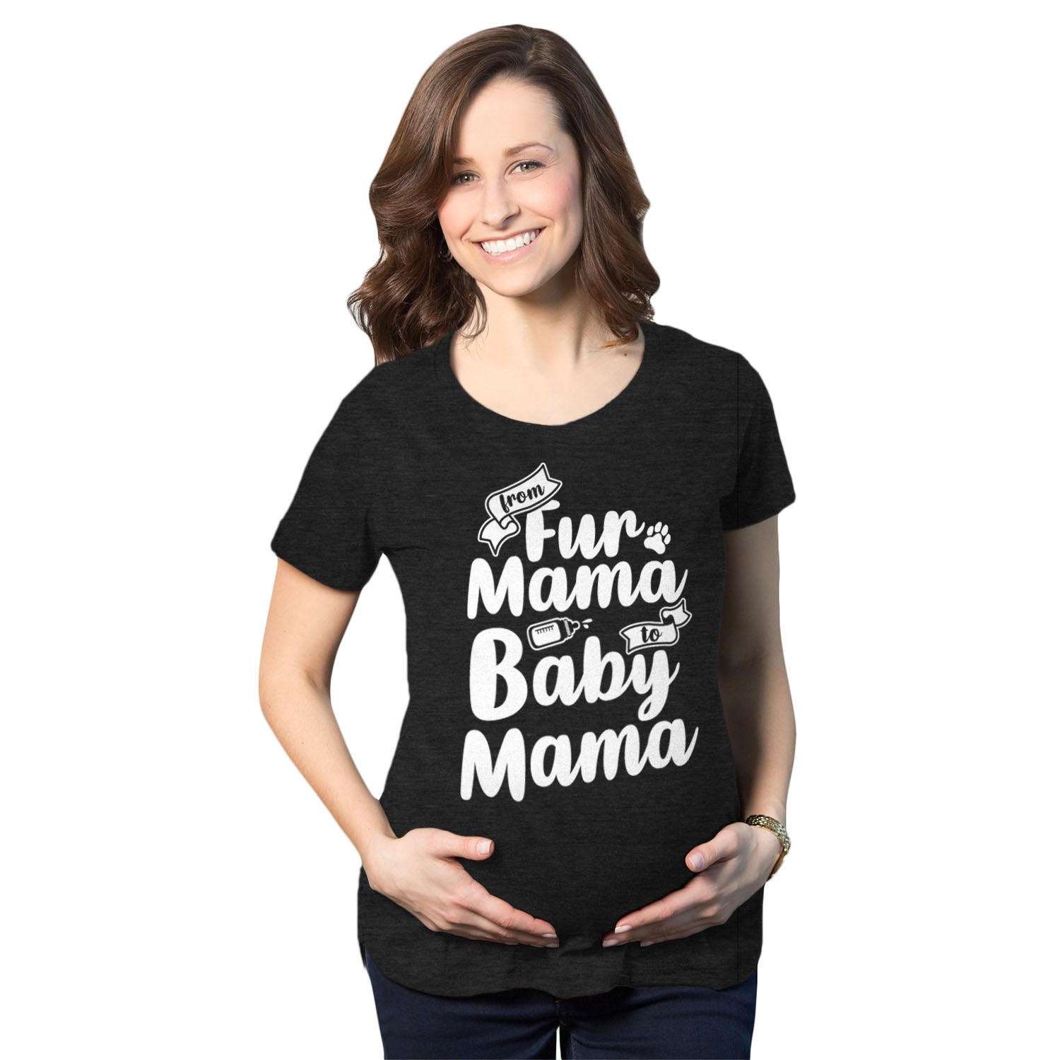 Funny Heather Black From Fur Mama To Baby Mama Maternity T Shirt Nerdy Mother's Day Dog Tee