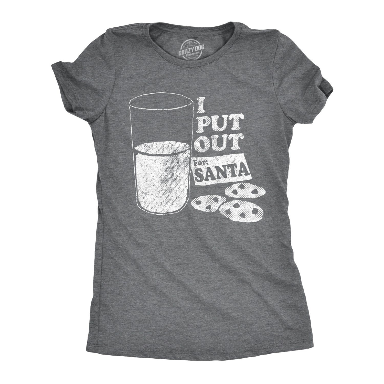 Funny Dark Heather Grey I Put Out For Santa Womens T Shirt Nerdy Christmas sex Tee