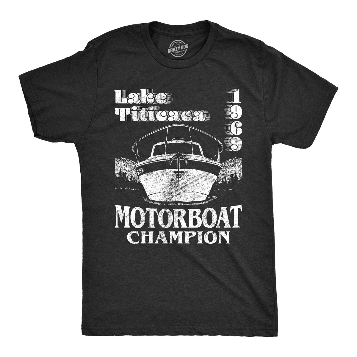 Funny Heather Black Lake Titicaca Motorboat Champion Mens T Shirt Nerdy sex Tee