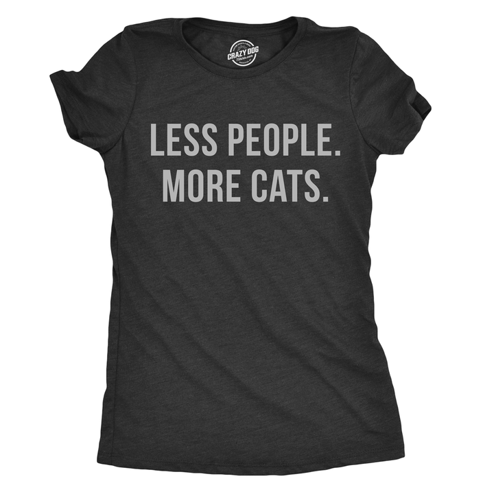 Funny Heather Black Less People More Cats Womens T Shirt Nerdy Cat Introvert Tee